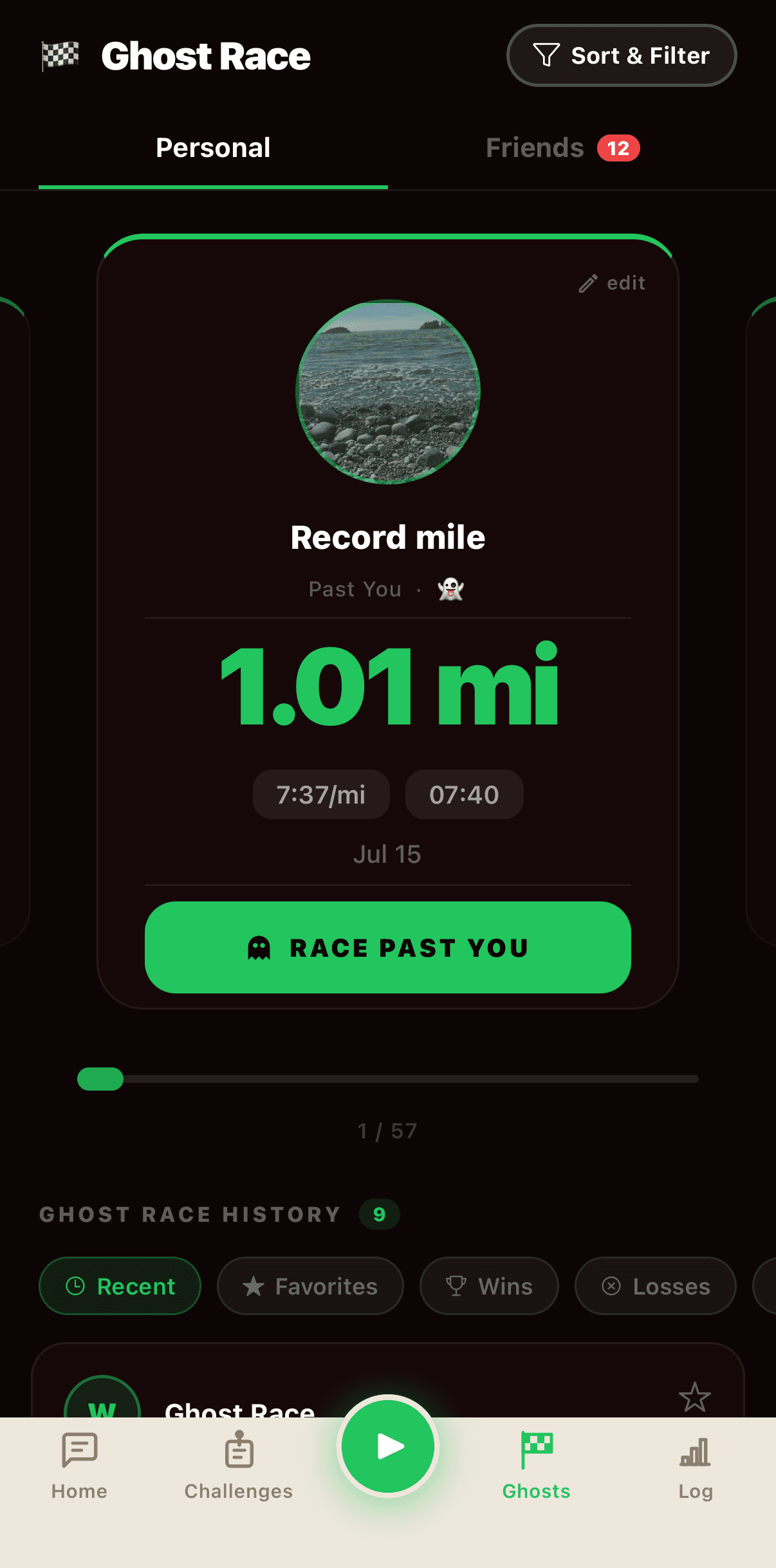 Ghost Race screen in the RunnersHigh app