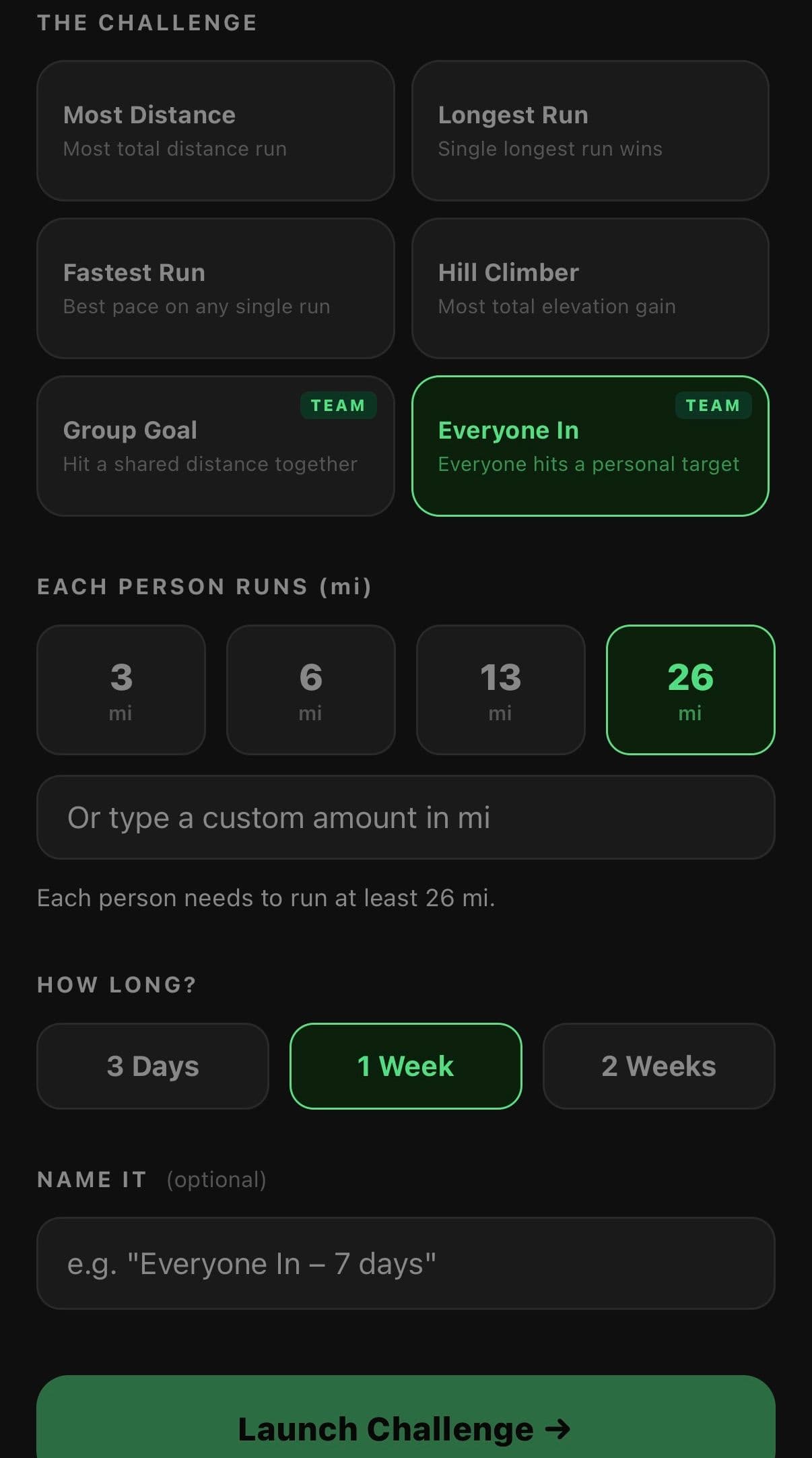 Group Challenges screen in the RunnersHigh app