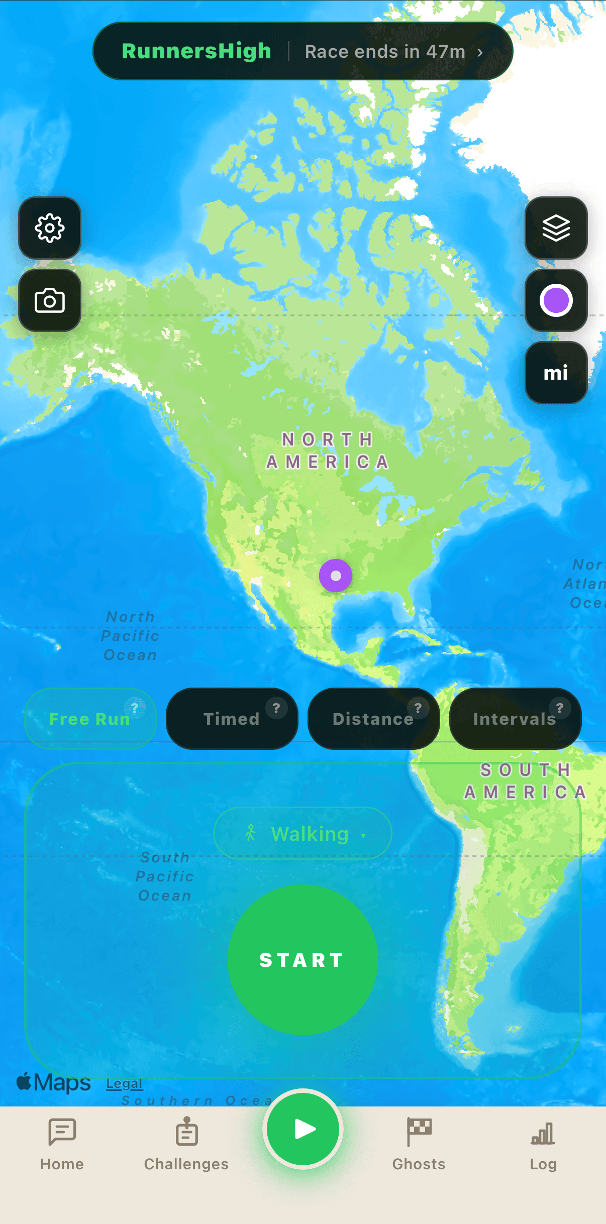 Run Tracking screen in the RunnersHigh app
